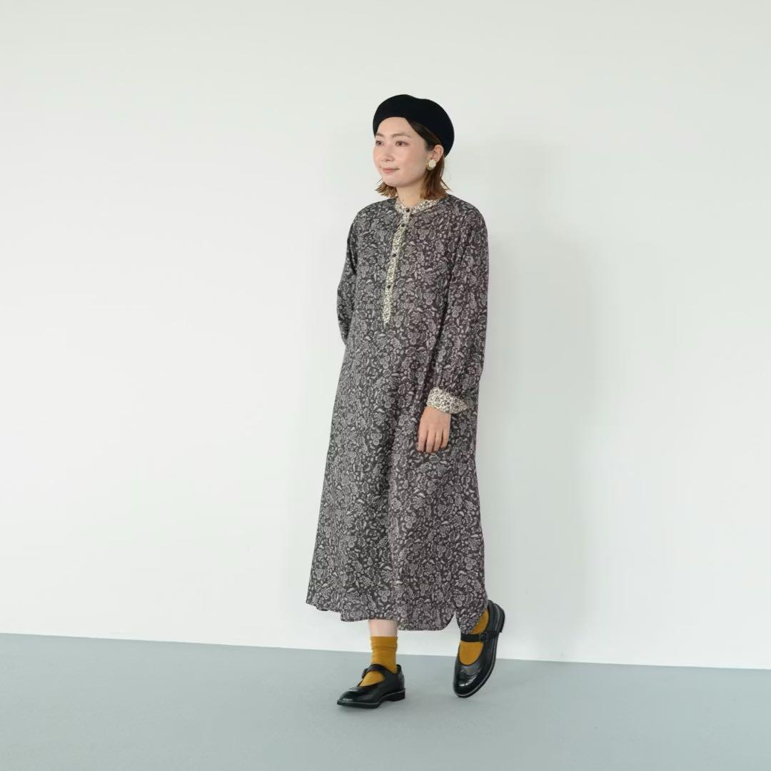 【美品】北欧暮らしの道具店 大人のための柄ワンピース ロング Aライン