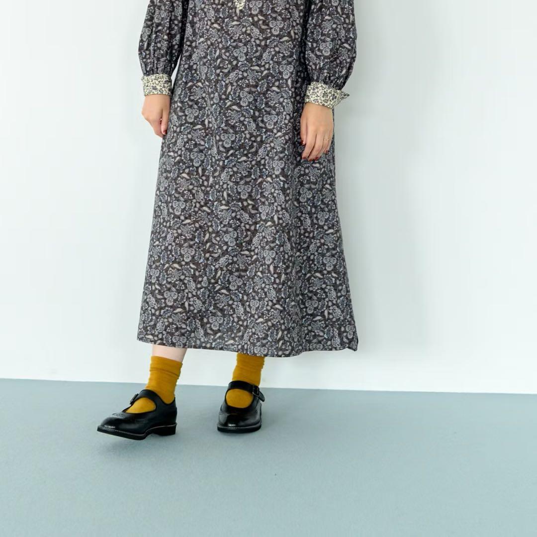 【美品】北欧暮らしの道具店 大人のための柄ワンピース ロング Aライン