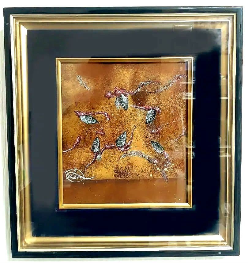 油絵【キビナゴ】一点物の原画/真作保証/作者サイン入り/油彩画