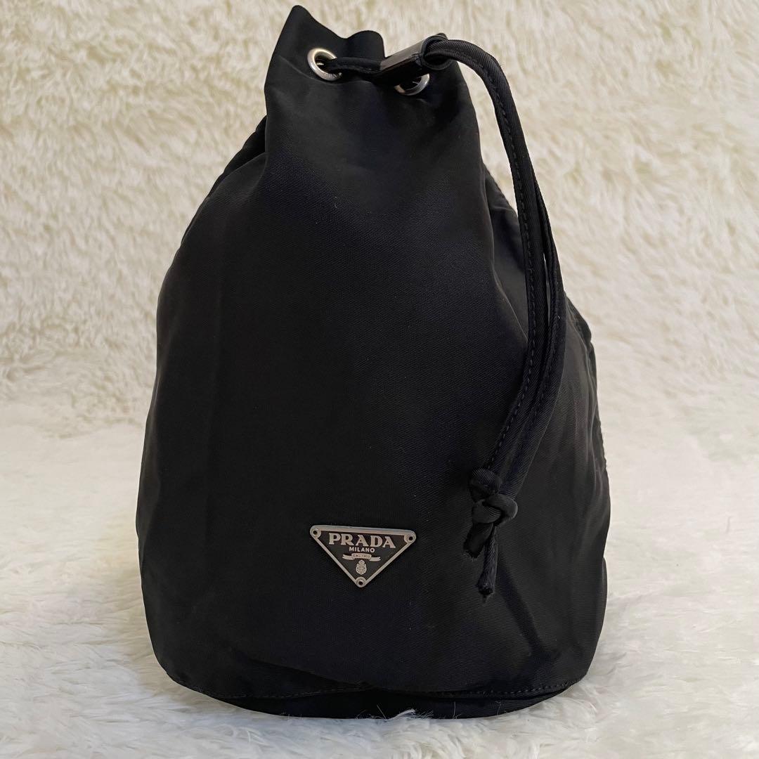 【美品】PRADA プラダ アクセサリーポーチ ブラック ナイロン 巾着