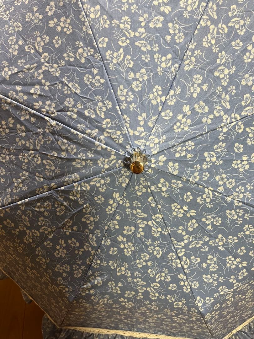 美品！！　ポロラルフローレン　楽折　遮光　晴雨兼用傘　水色花柄フリル日傘