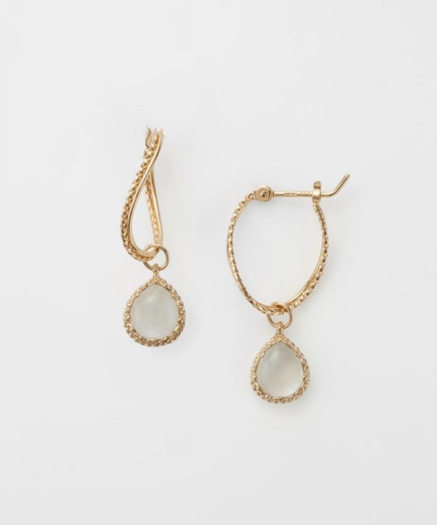 【未使用】agete K10 ピアスチャーム 白蝶貝 グレームーンストーン