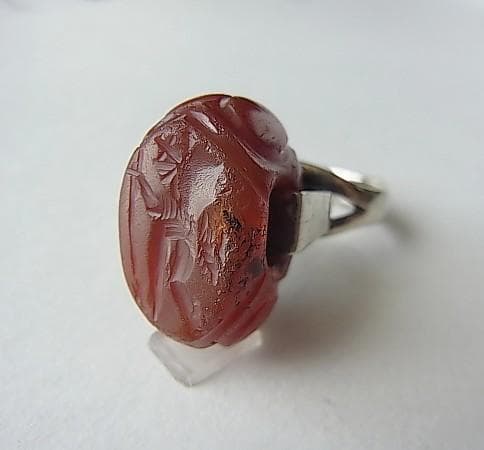 ★Q2402★13号 シルバー銀リング (A56) 古代　瑪瑙　印章　指輪