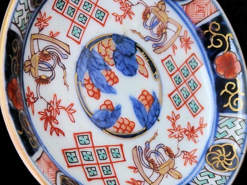 古伊万里　金襴手　烏帽子に紅葉の図　豆皿　手塩皿　２枚　E201AS-CPw