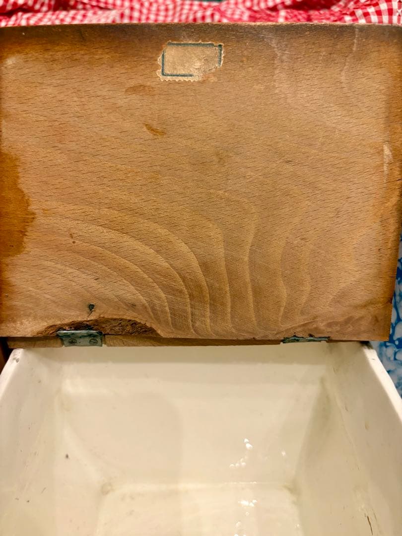 ◆希少美品◆フランスFARINE木製蓋付き花柄♡ラタン編込模様陶器ボックス