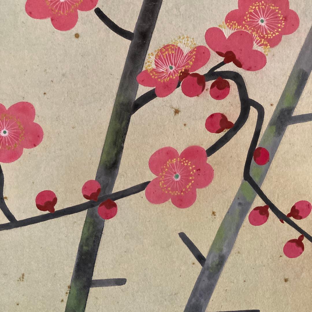 金島桂華「梅」38.4×45cm 2重箱　箱書き　紙本採色　豪華軸装　芸術院会員