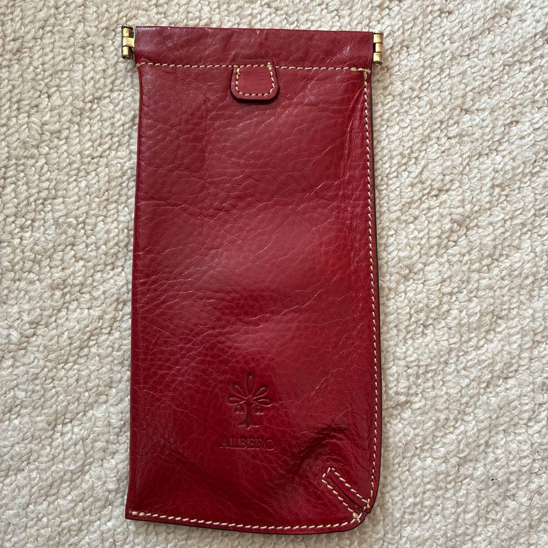 アルベロ　レザー製赤メガネケース