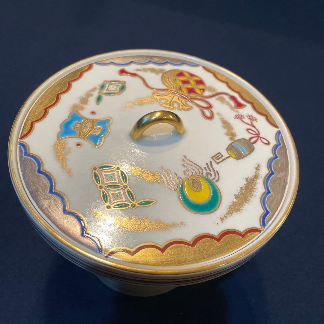 【御室窯】の「仁清 七宝 宝尽」『末広 水指』共箱　茶道具　※美品