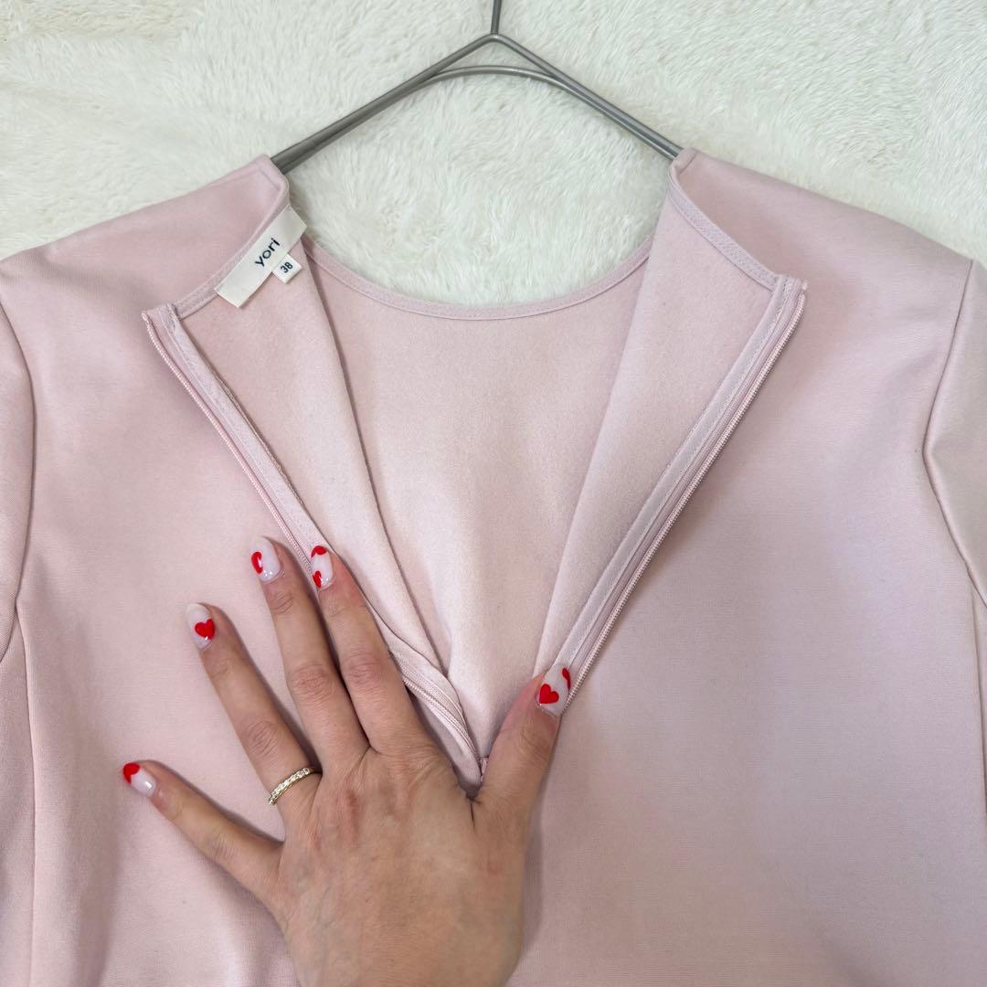 ヨリ yori ぬくぬくギャザーブラウス ペプラム 洗える 38 ピンク 美品