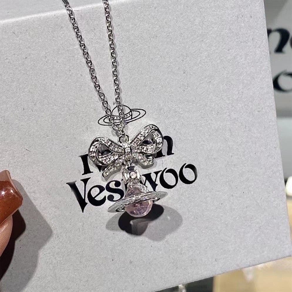 【ピンク】ヴィヴィアンウエストウッド　ドロップリボン　ネックレス