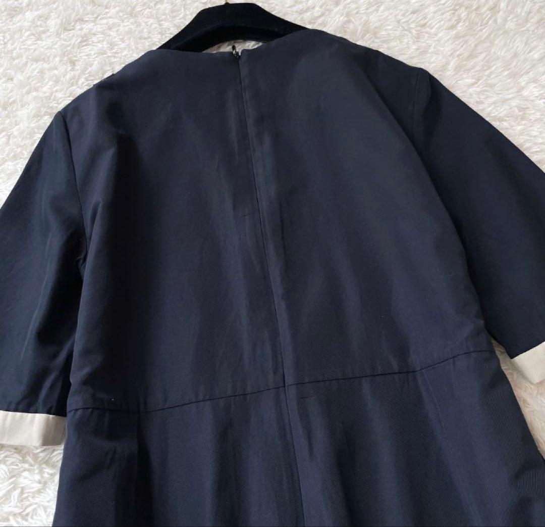 S Max Mara　バイカラーフレアワンピース　ハリ光沢　XLサイズ　ネイビー