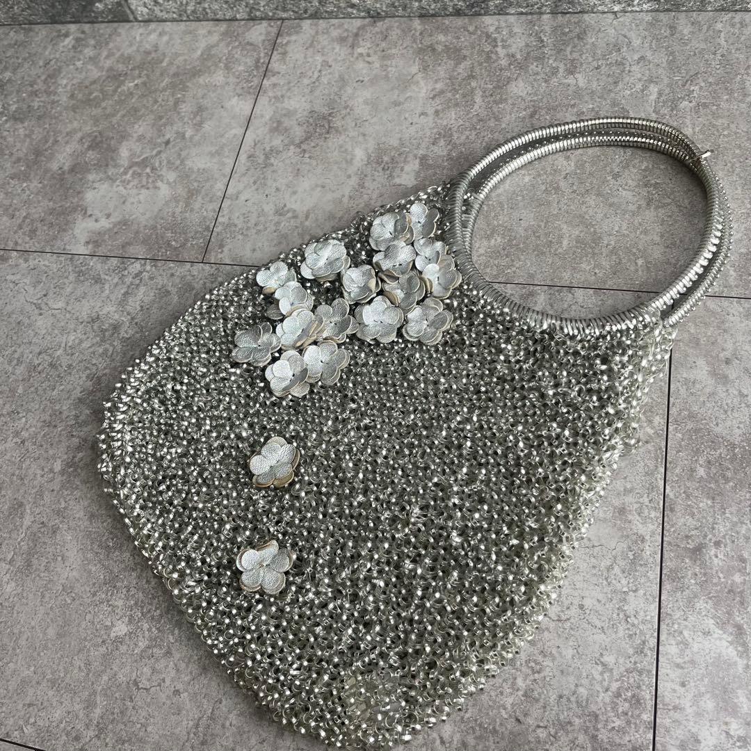 ANTEPRIMA ワイヤーバッグ ハンドバッグ シルバー　フラワービジュー