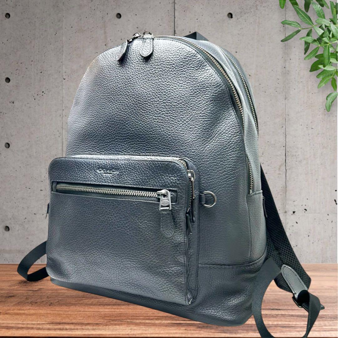 美品 COACH コーチ リュック バッグパック 2層式 レザー グレー　 A4