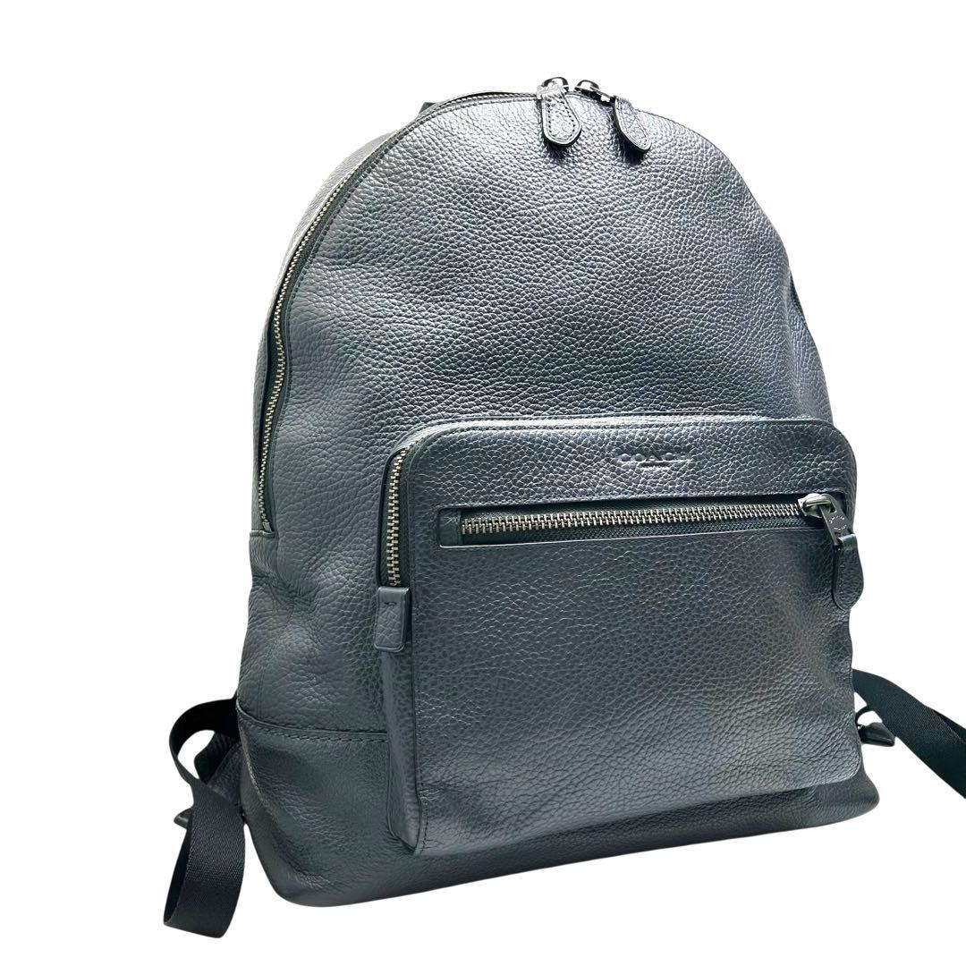 美品 COACH コーチ リュック バッグパック 2層式 レザー グレー　 A4