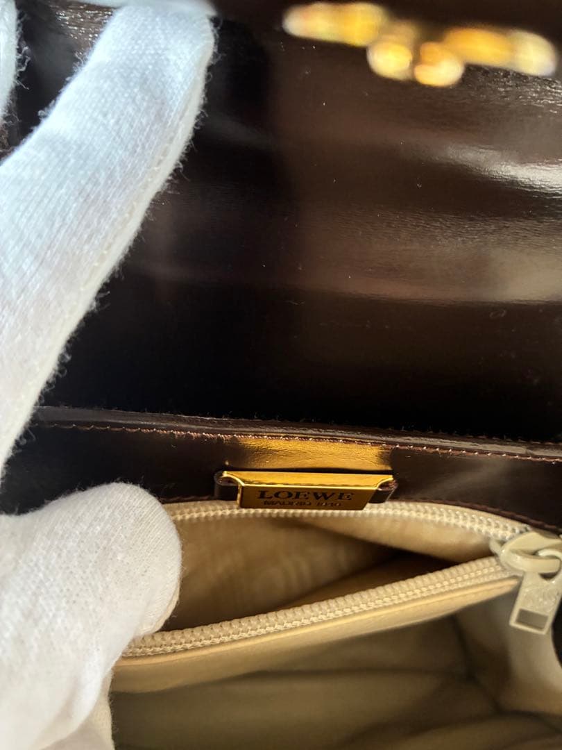 ロエベ　ダークブラウン レザー ハンドバッグ