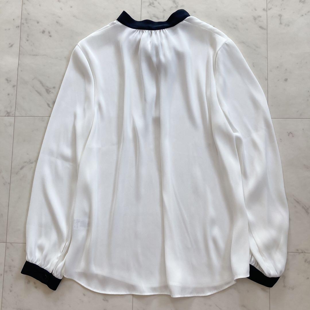 極美品　ユナイテッドアローズ　サテンバイカラー　ボウタイブラウス　とろみブラウス