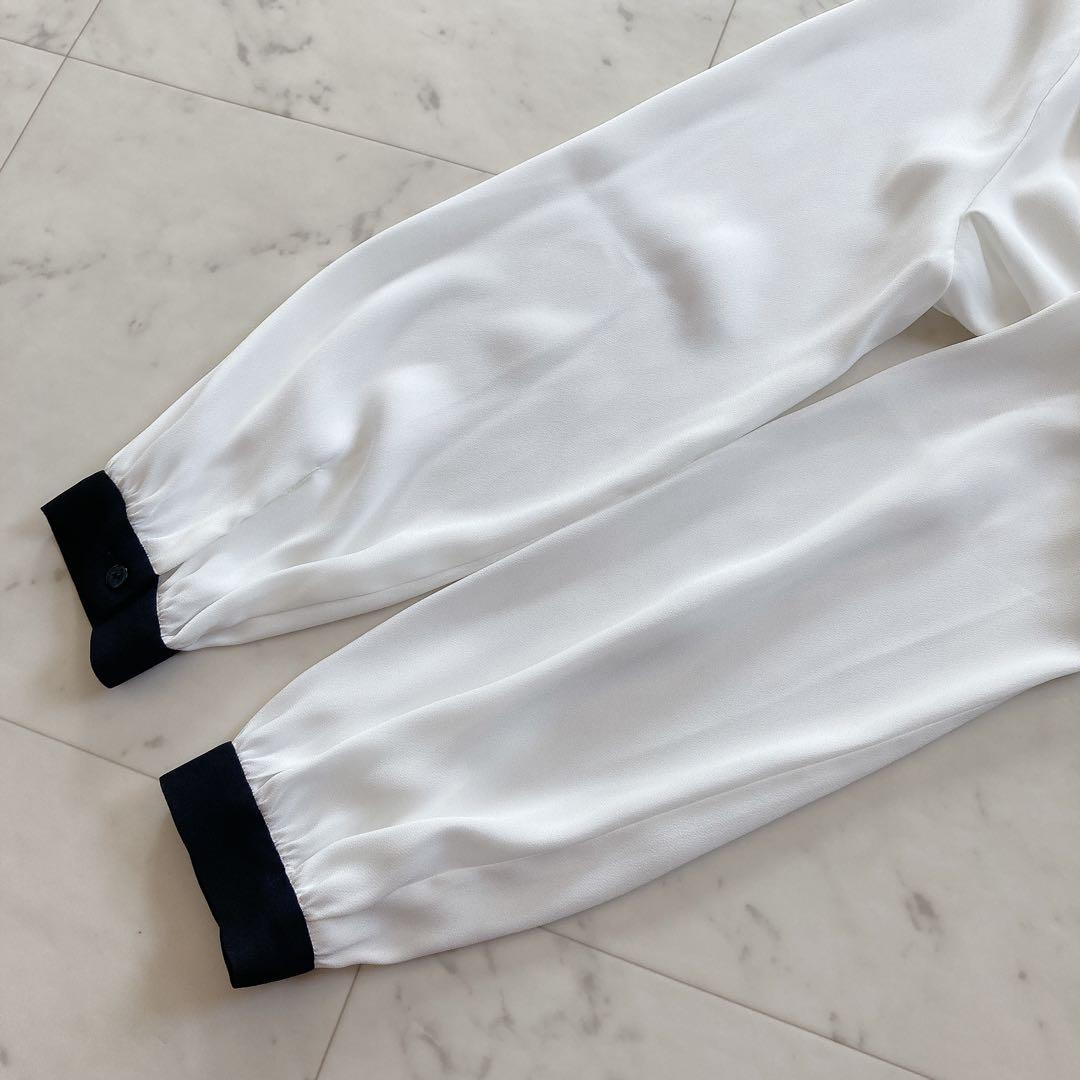 極美品　ユナイテッドアローズ　サテンバイカラー　ボウタイブラウス　とろみブラウス