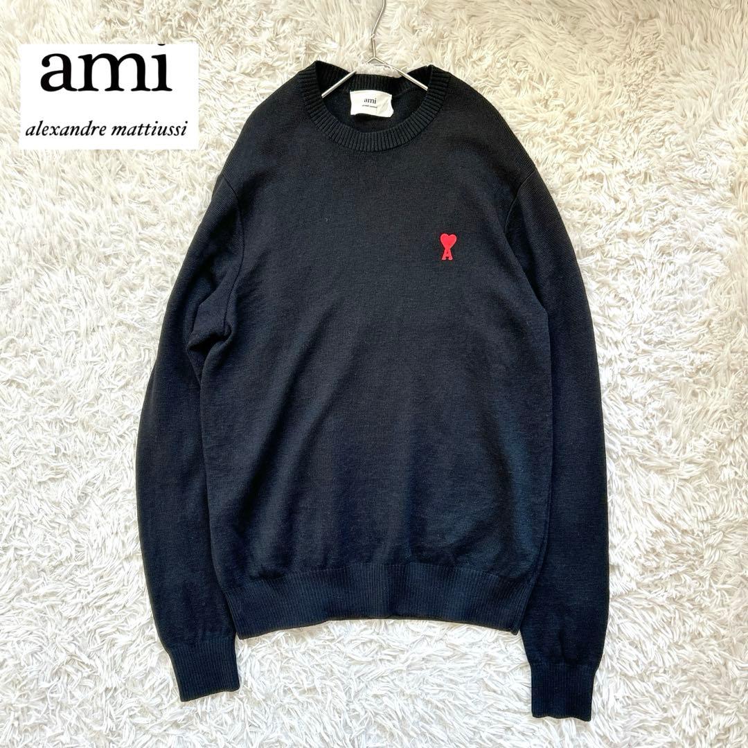 ami Paris アミパリス　ハートロゴ刺繍ウールニット　ブラック M