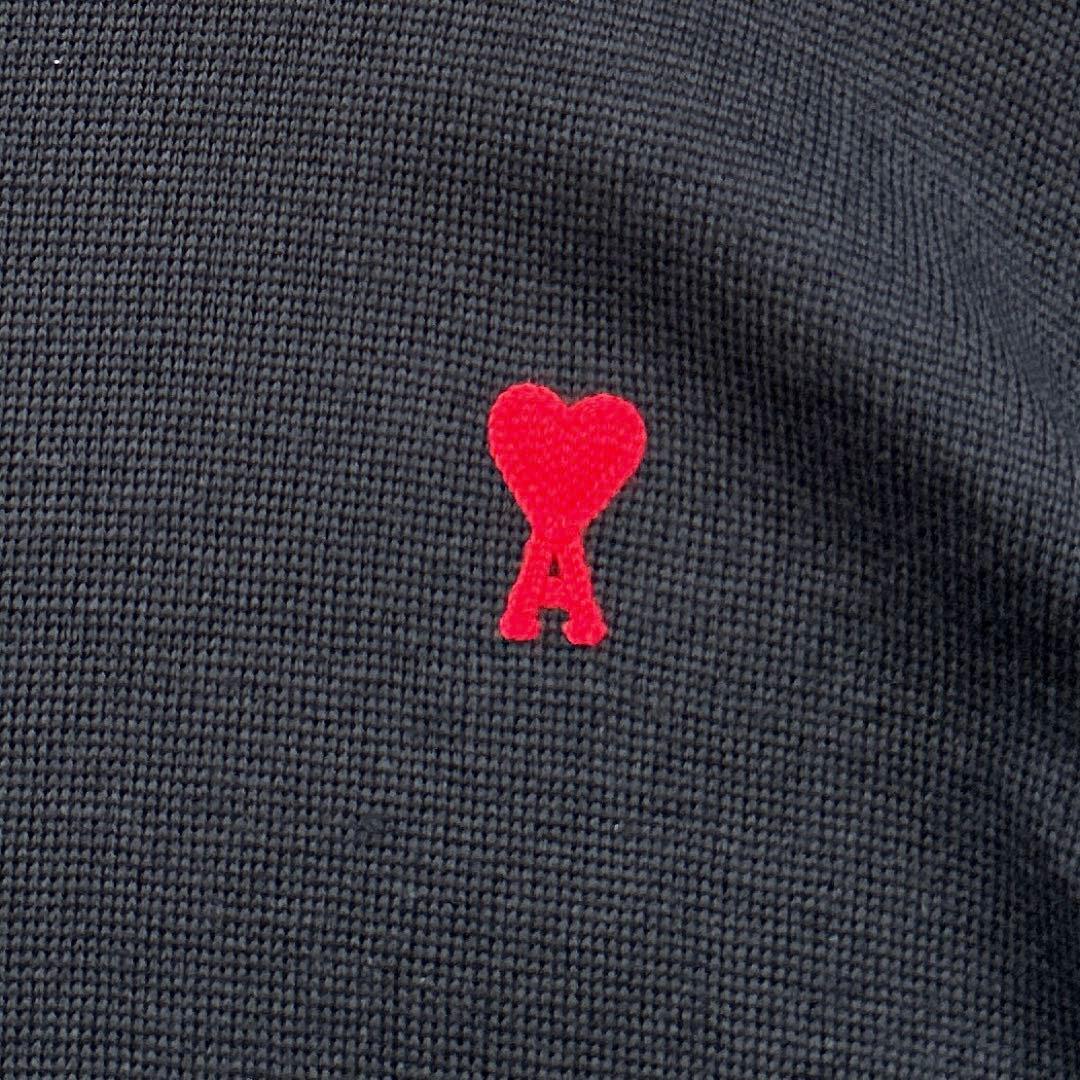 ami Paris アミパリス　ハートロゴ刺繍ウールニット　ブラック M