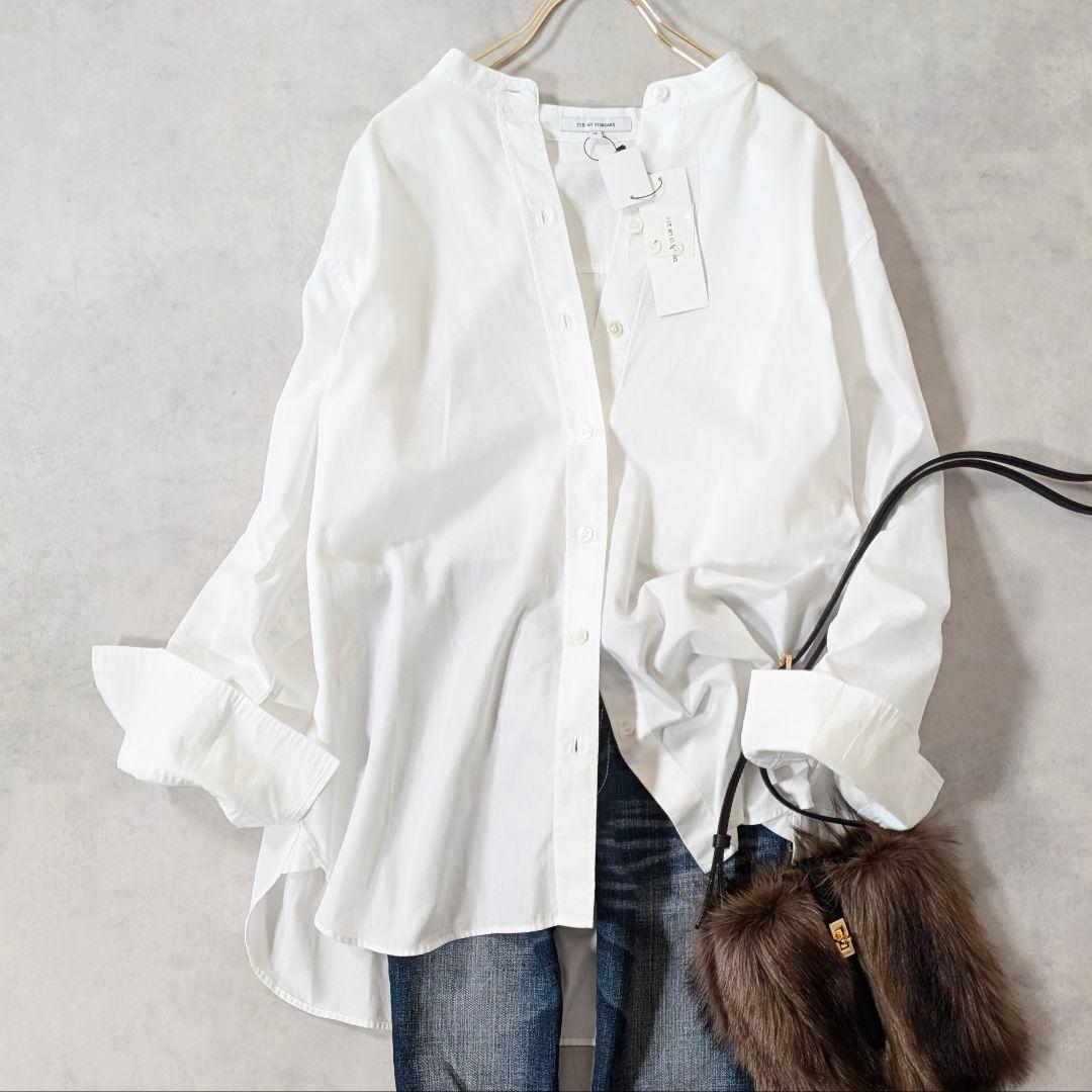 未使用★23区 サイズ46 バンドカラーシャツ カンクリーニ ホワイト