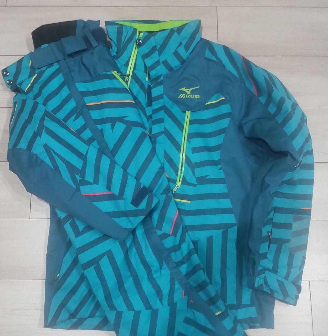 Mizuno スキーウェア Mサイズ 青緑ストライプ 上下セット