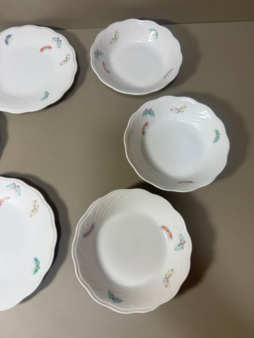 2143 深川製磁　蝶文　皿3客　鉢3客