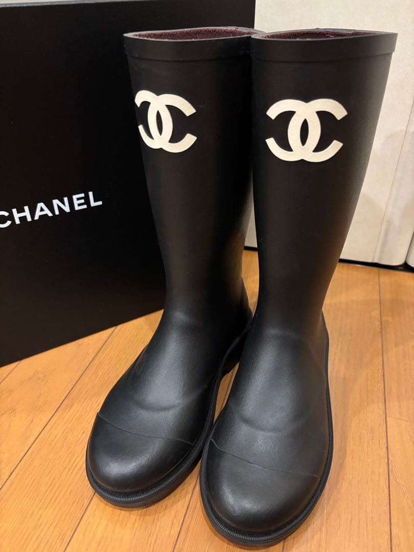 CHANEL シャネル　ラバーロング レインブーツ ハイブーツ36 試着のみ