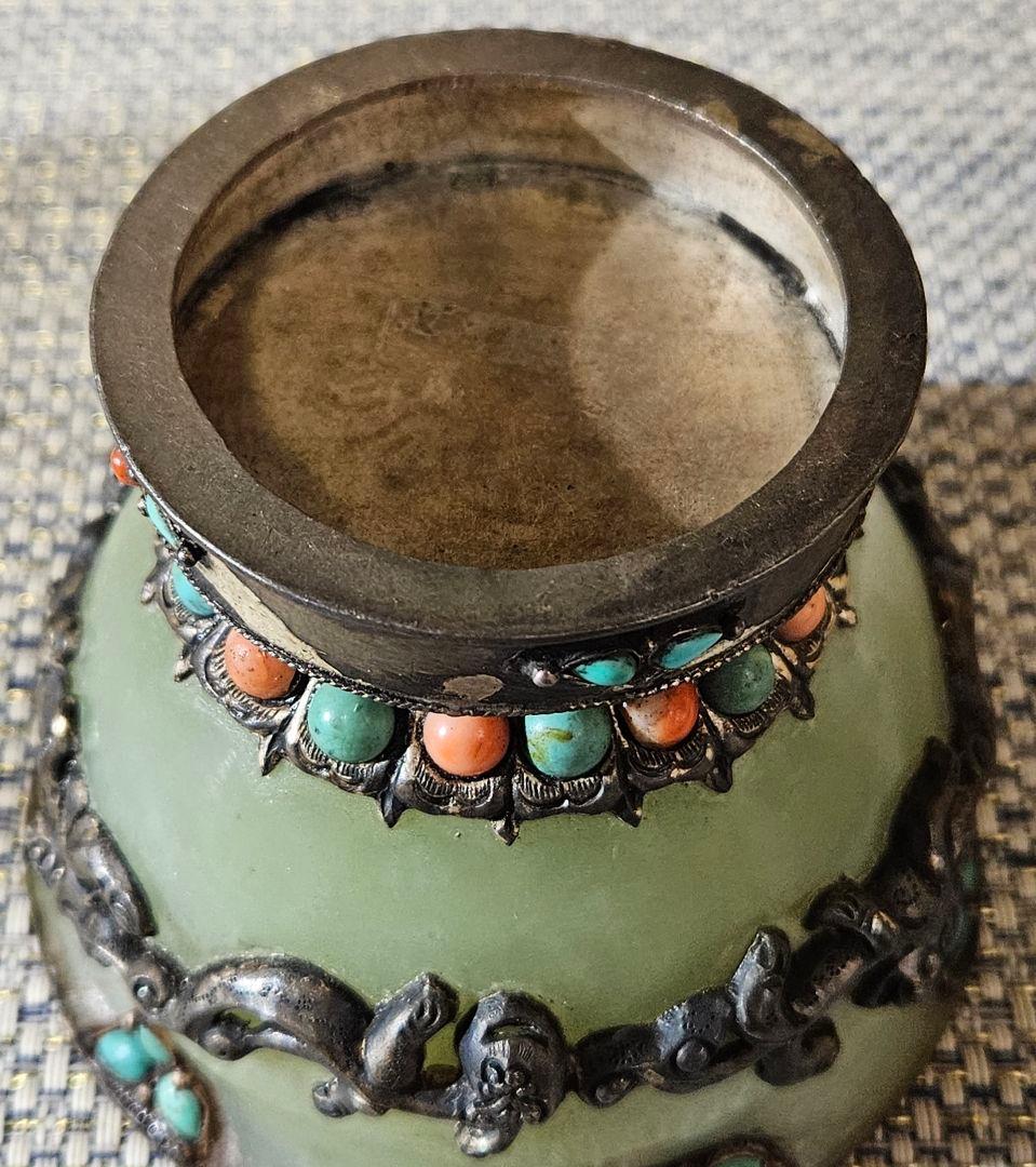 時代古作品❗中国古美術　大陸古美術　チベット古美術　銀彩龍飾り玉飾　酒杯　香炉