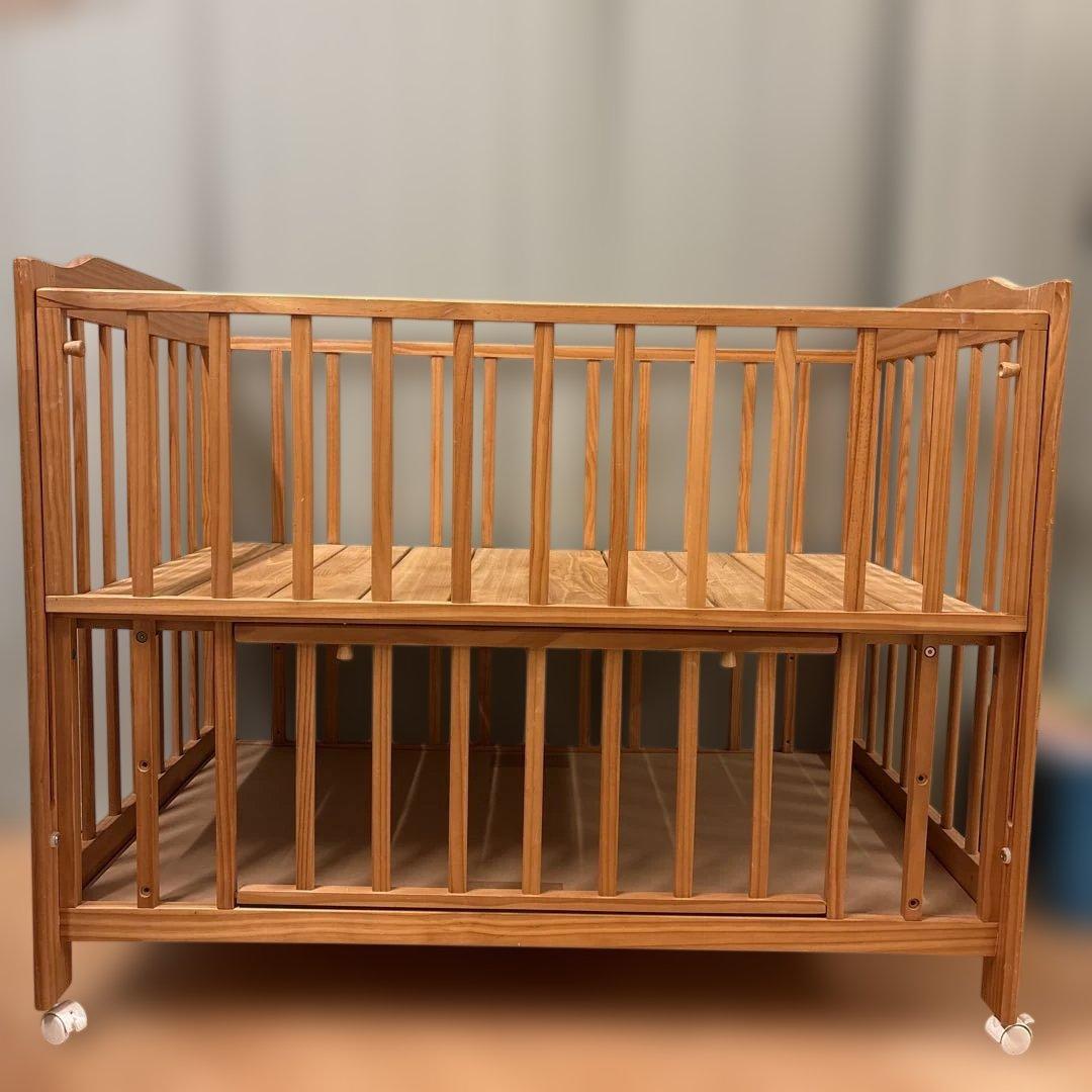 直接取引　３点　木製2段式ベビーベッド　収納付き　ベビーバス　ディズニーメリー付