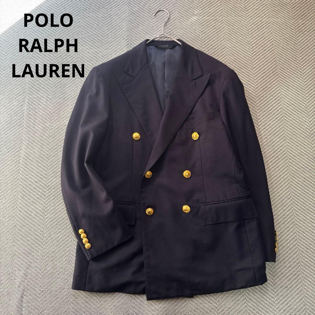 ポロラルフローレン　紺ブレ　金ボタン　ダブルテーラードジャケット　メンズL