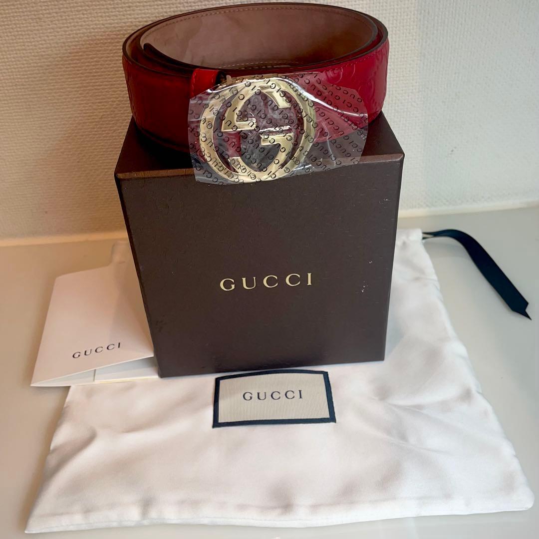 GUCCI レッド ベルト 約75-85cm