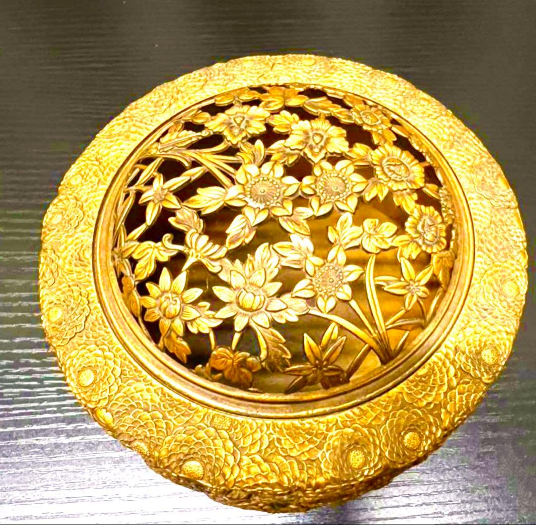 D*h様 ★【商品名】★佐野宏采造　菊花模様香炉高岡銅器★美品★