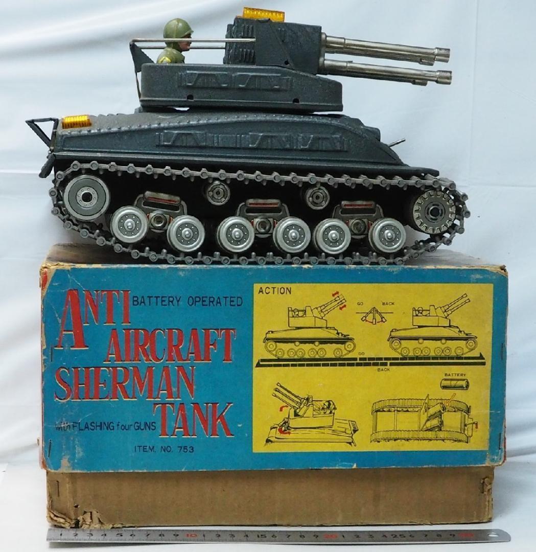 米澤【 シャーマン タンク 対空戦車 動作不調】当時物ブリキ自動車TIN 箱付