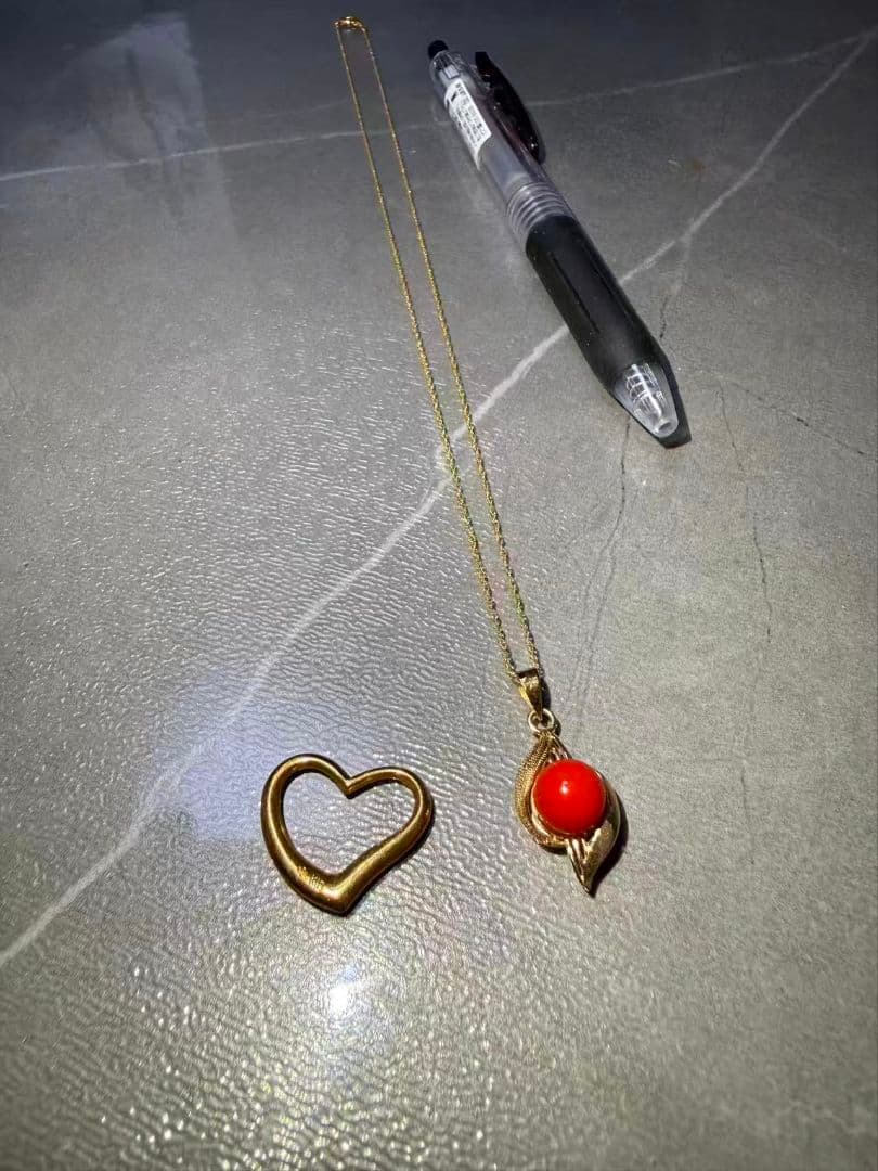 k18ゴールド ネックレス 14K赤珊瑚