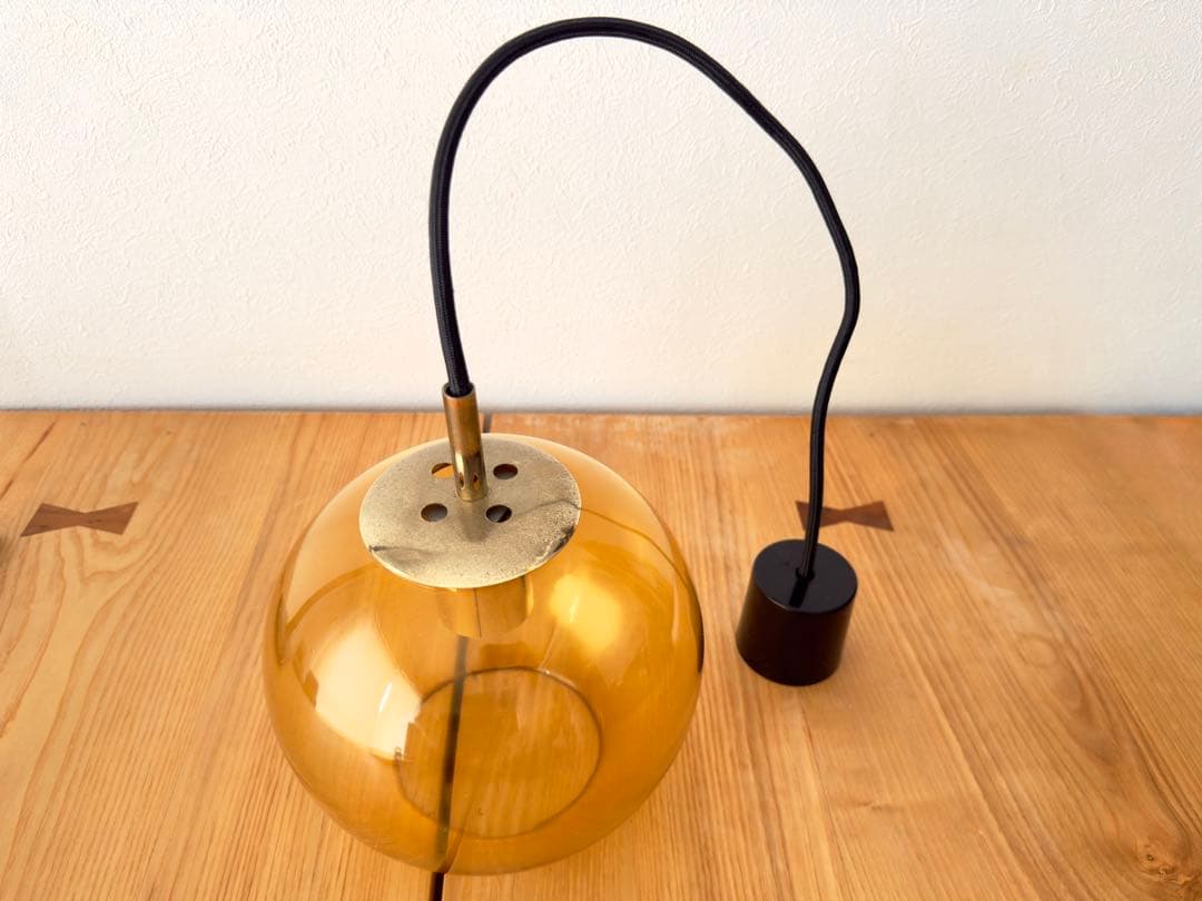 オレンジ アンバー ガラス シェード ペンダントライト 昭和 レトロ 2個セット