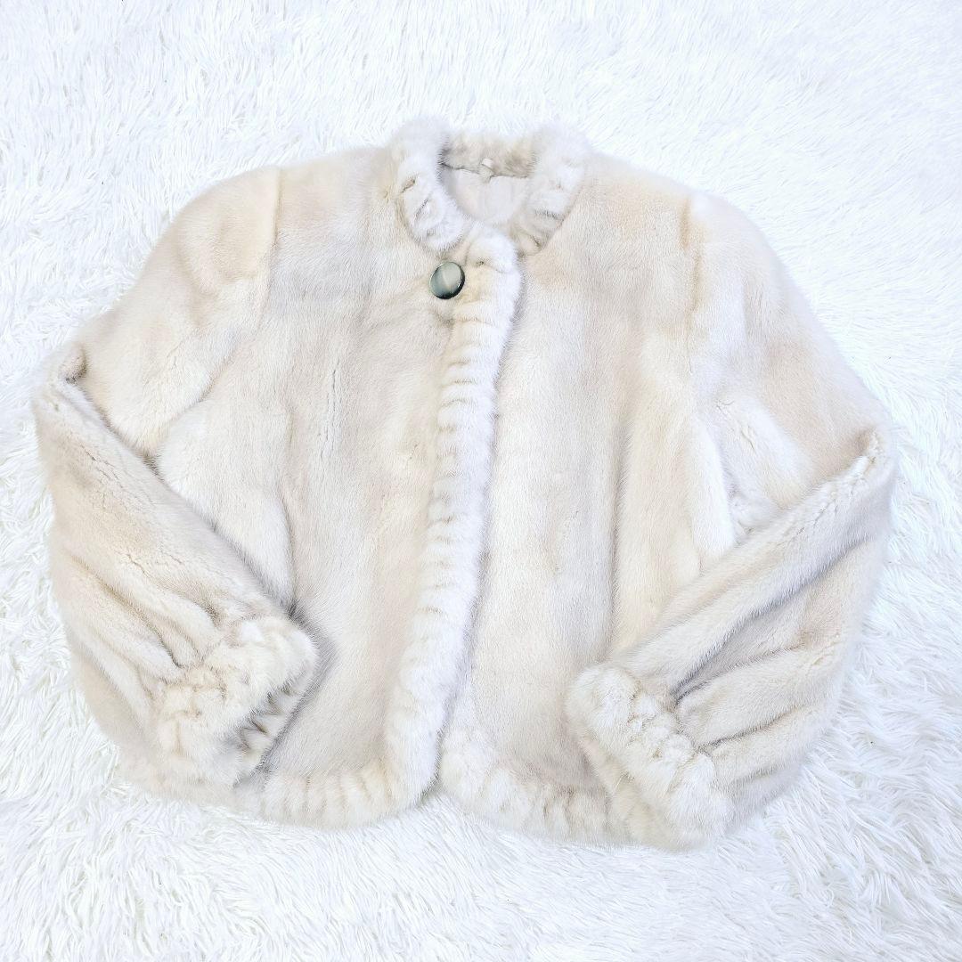 サガミンク サファイアミンク ノーカラー ジャケット コート ホワイト