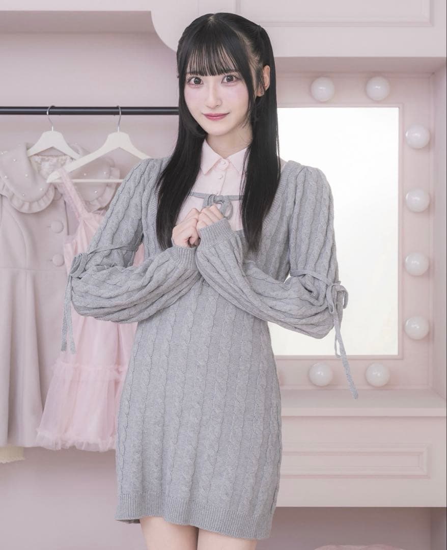 pium レイヤードケーブルニットワンピ