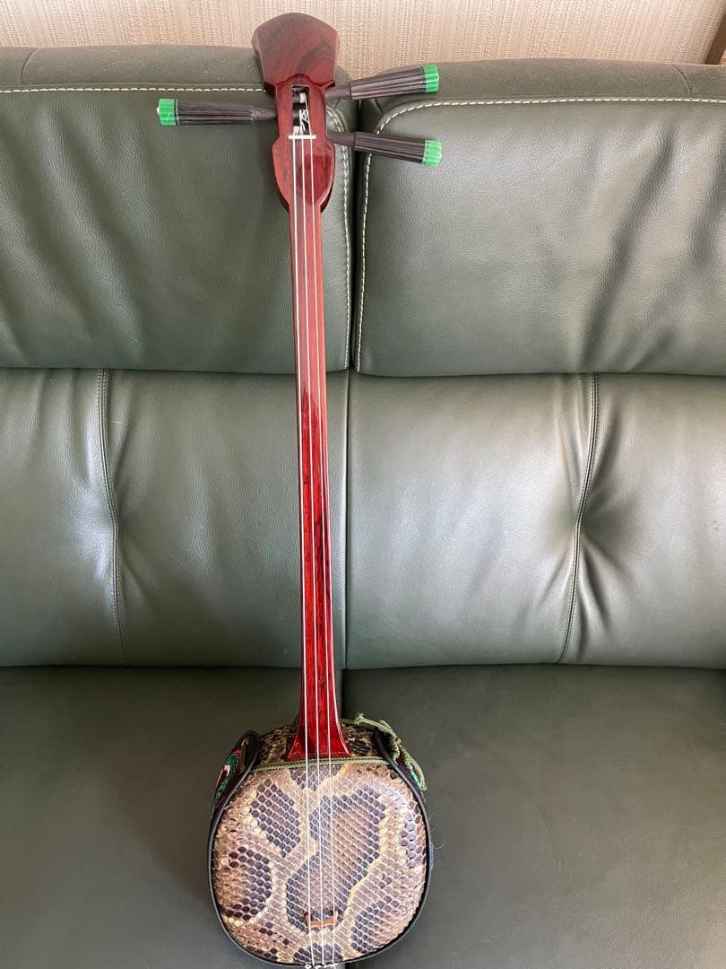 カラクイが美しい蛇皮三線 、バチその他ハードケース付き