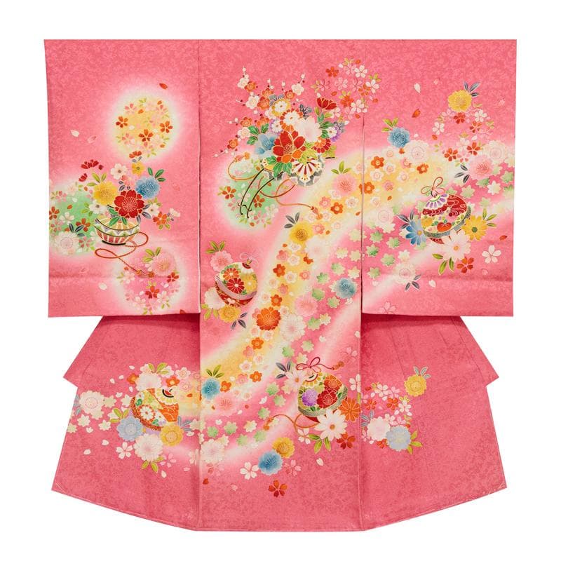 新品（純古典）お宮参り 産着 祝着のきもの　京友禅染　四季花車王朝毬文ぼかし染