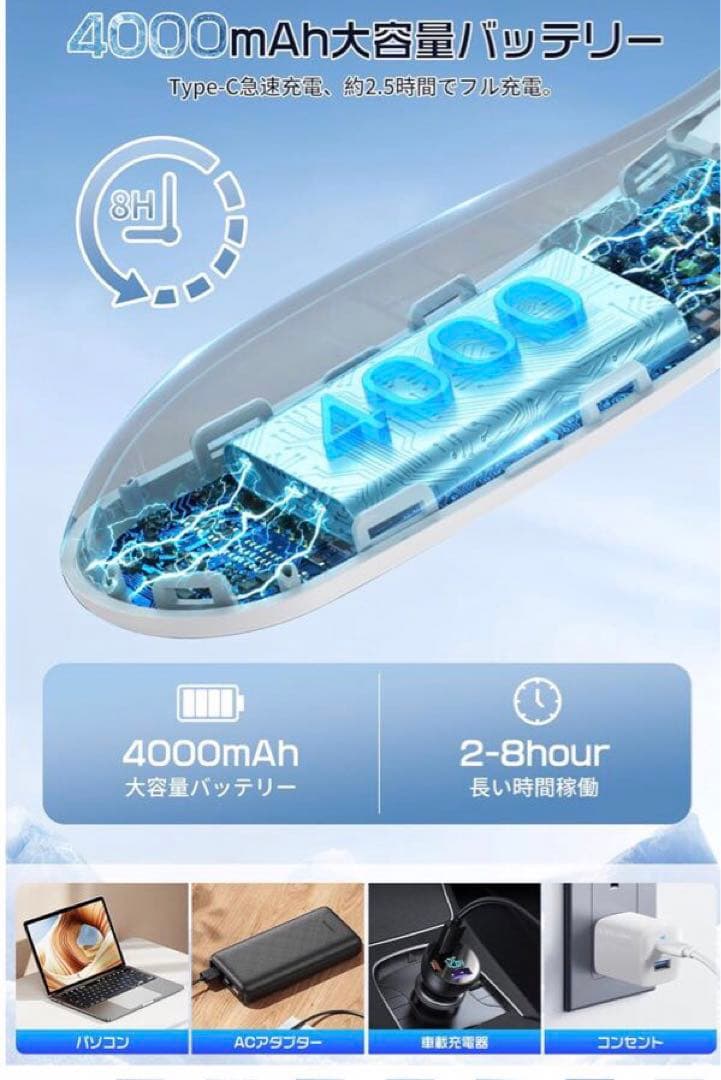 2025夏版多機能扇風機ディスプレイ搭載バッテリー残量風量4000mAh冷却送風