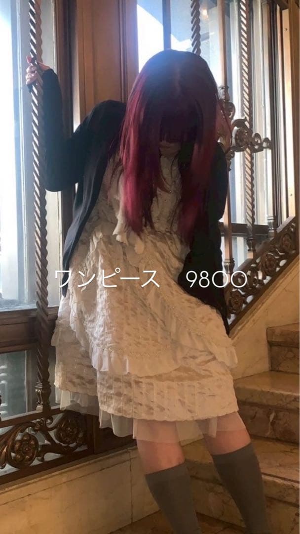 白　ひざ丈ワンピース　レース　アクシーズ　ロリィタ　fairy