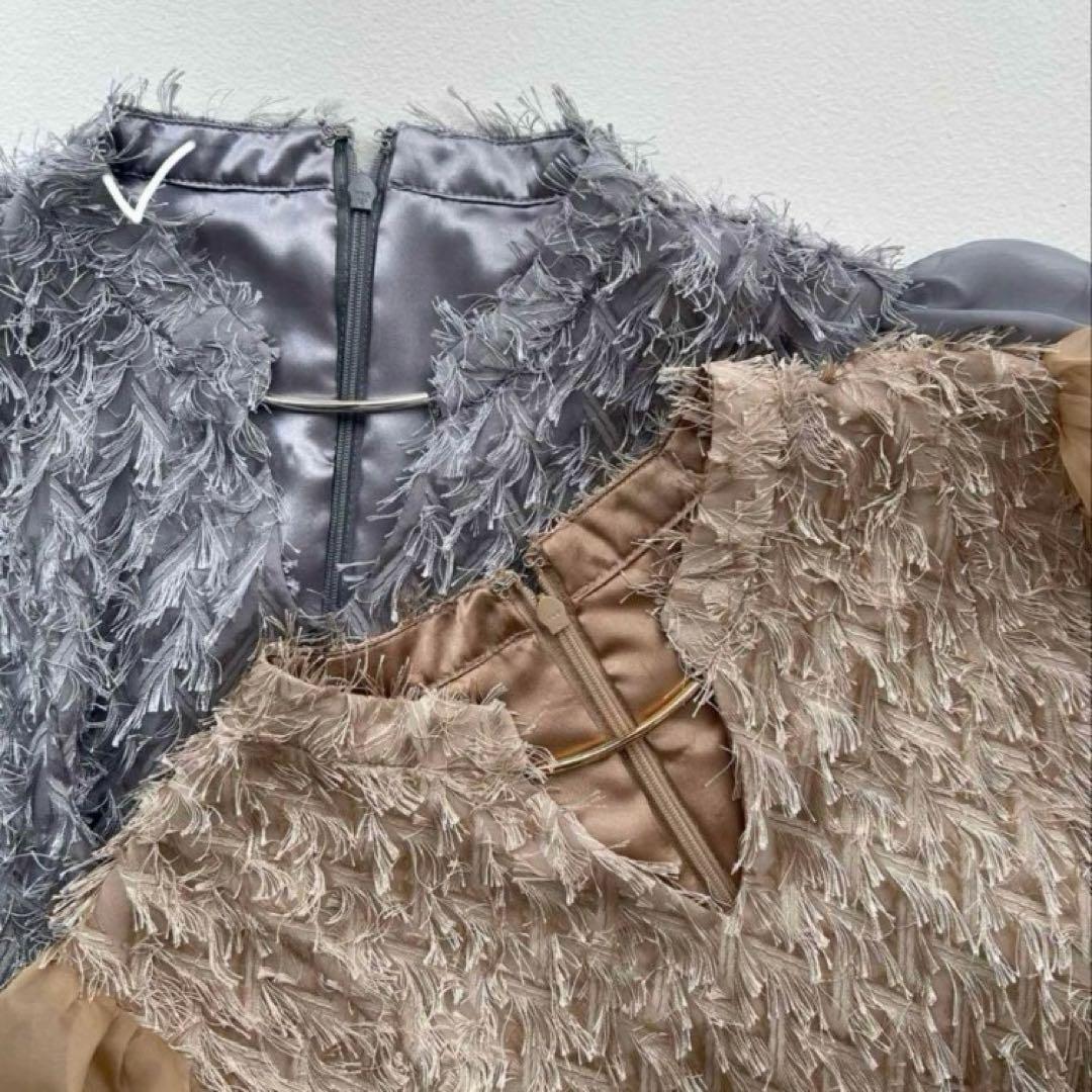 デザインスリーブシャギードレス 結婚式 およばれドレス　ドリードール