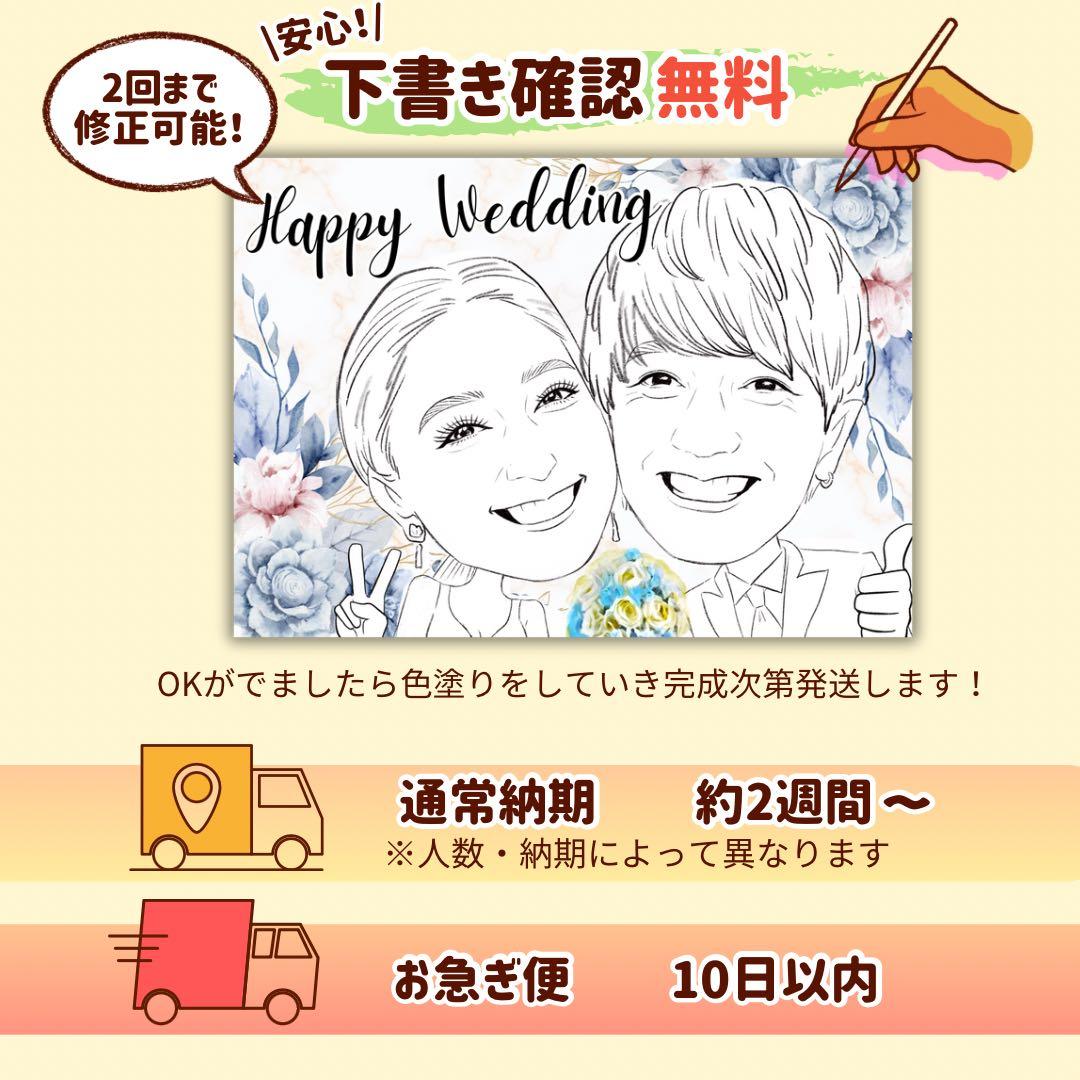 誇張を控えた優しい似顔絵オーダー♪母の日　父の日　還暦祝い　お名前ポエム　結婚式