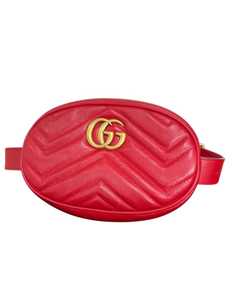 極美品　GUCCI グッチ　ボディバッグ　GGマーモント 476434 レッド