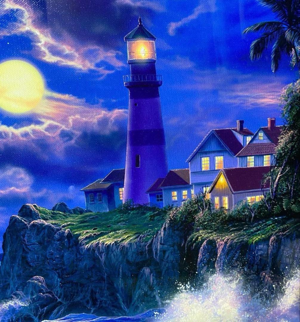 【美品版画】クリスチャン R ラッセン 『ムーンリット セレニティ』キャンバス