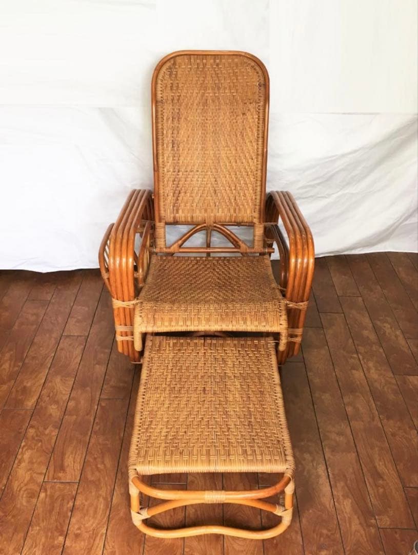 【しゃんてぃ】ラタン リクライニングチェア 足置き付き