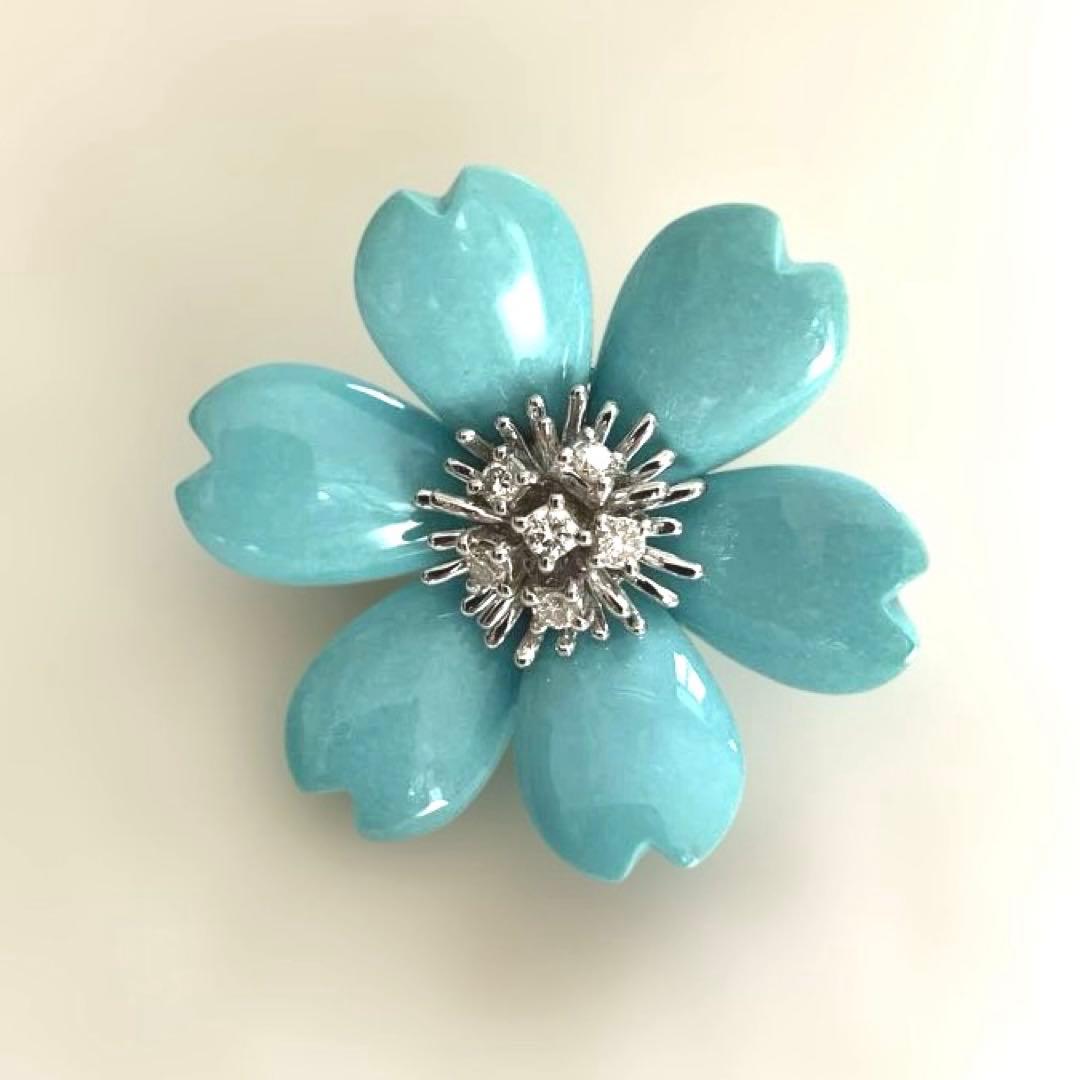 【新品・箱・保証書付き】フラワー・ピンブローチ・ペンダント・ホワイトゴールド