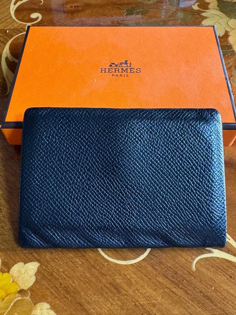 最安値　HERMES 黒 レザー 名刺入れ　カルヴィ　エプソン