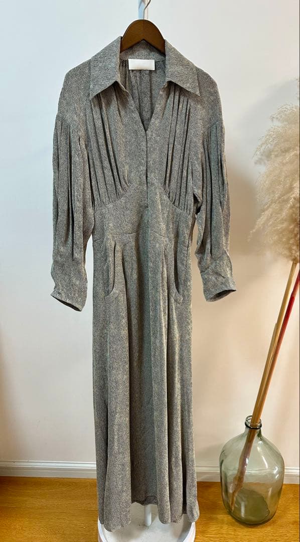 マメクロゴウチ新品紙タグ付き⭐️日本製❗️ストライプジャカードドレスワンピ