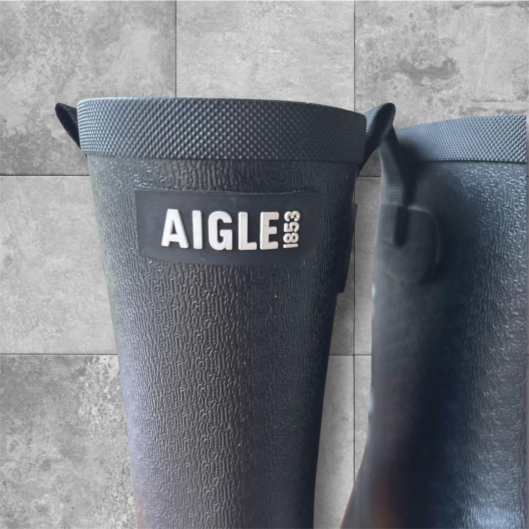 AIGLE ブラック 防水 アリアラバーハンティングブーツ/レインブーツ/ 38